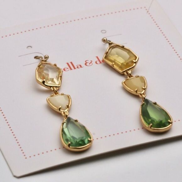 stella & dot ~βpippa stone earrings ~ green yellow cream - Picture 5 of 8